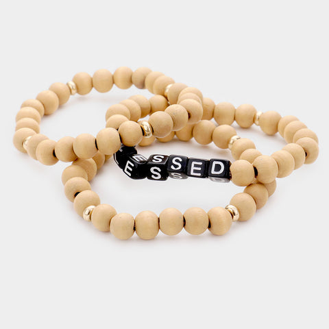 3PCS - BLESSED Wood Stretch Bracelets