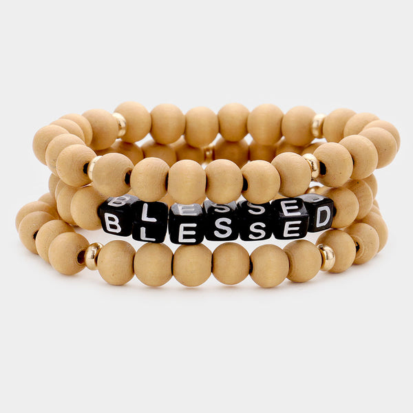 3PCS - BLESSED Wood Stretch Bracelets