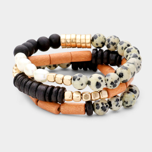 3PCS - Dalmata Wood Stretch Bracelets