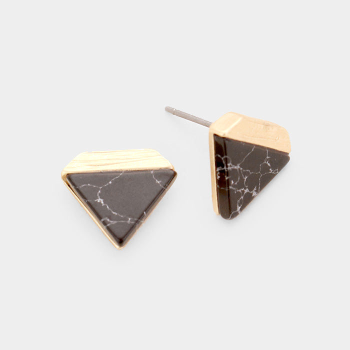 Black Gold Geometric Stud Earrings