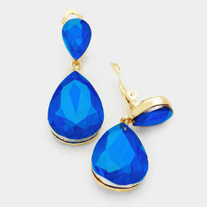 Monica Crystal Double Teardrop Clip On Earrings