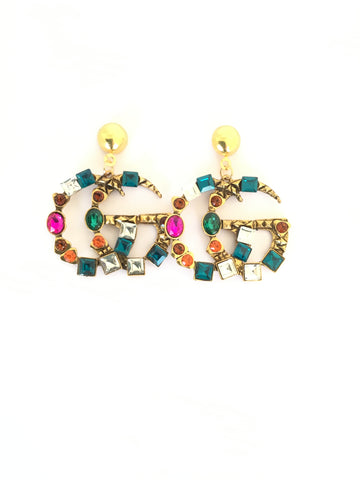 Double G Rhinestone Earrings - Multi