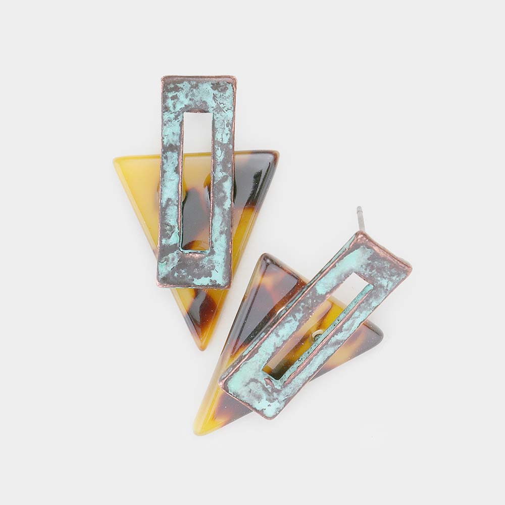 Sienna Celluloid Acetate Patina Triangle Earrings