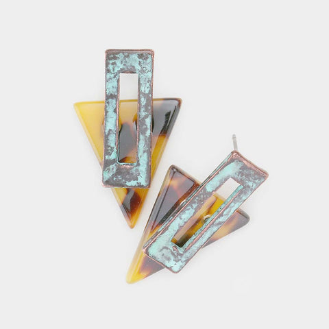 Sienna Celluloid Acetate Patina Triangle Earrings