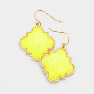 Grace Glitter Quatrefoil Yellow Earrings