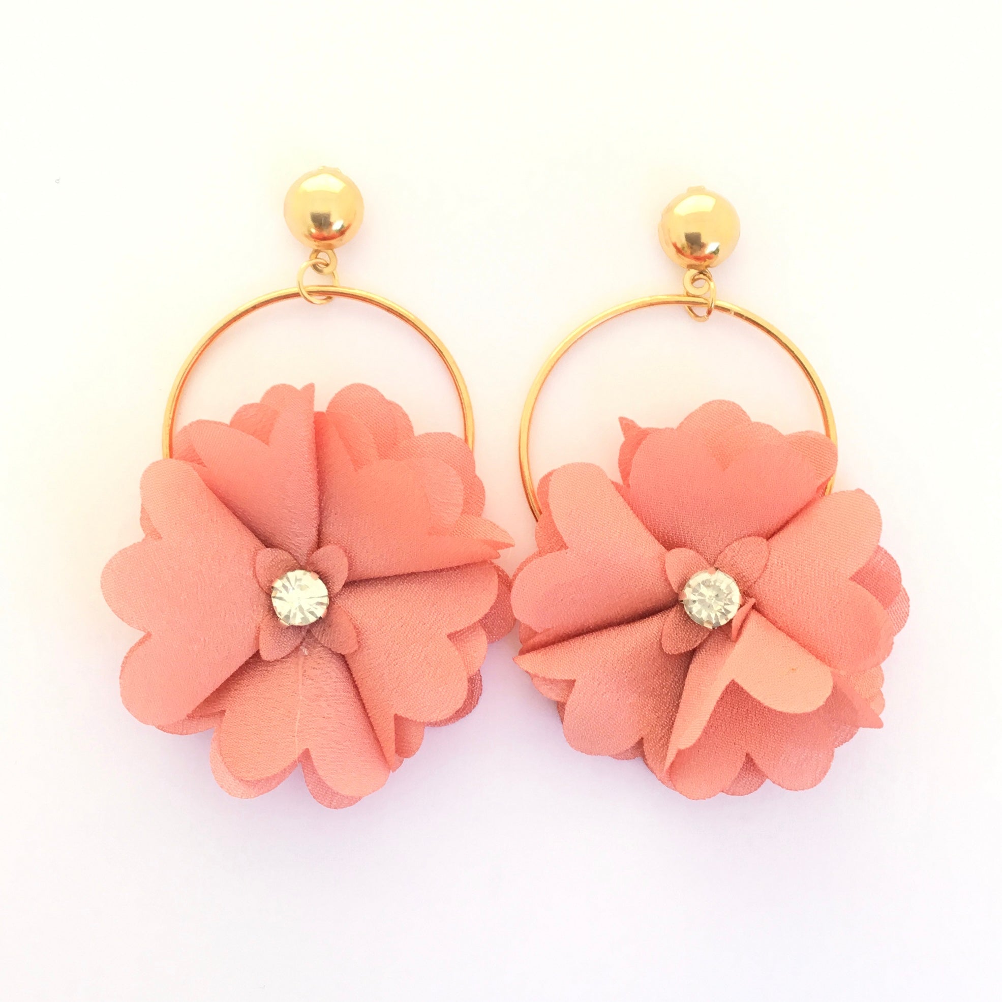 Samantha Fabric Flower Earrings - Pink