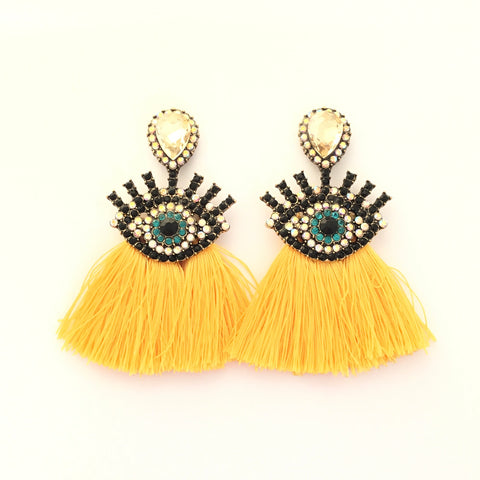 Evil Eye Earrings With Yellow Tassel