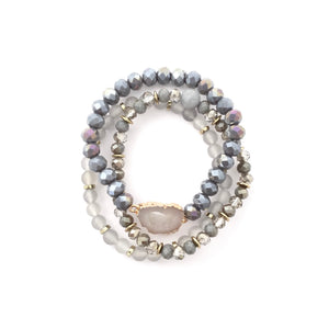 3 PC - Bead Stretch Bracelets with Stone