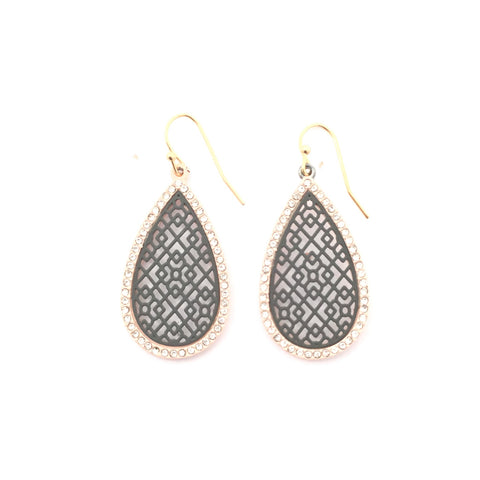 Gray Filigree Rhinestone Earrings