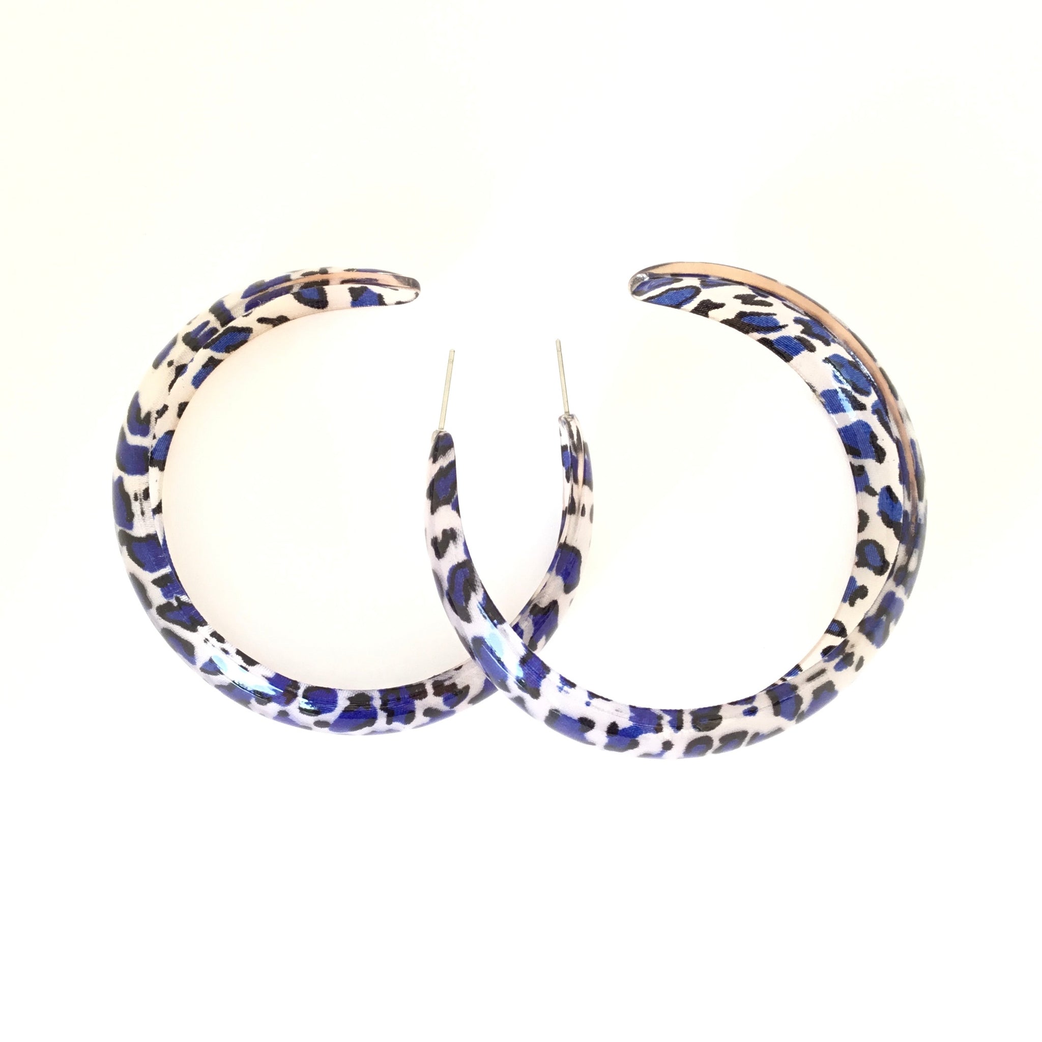 Blue Leopard Acetate Hoop Earrings