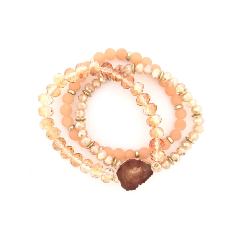 3 PC - Bead Stretch Bracelets with Stone