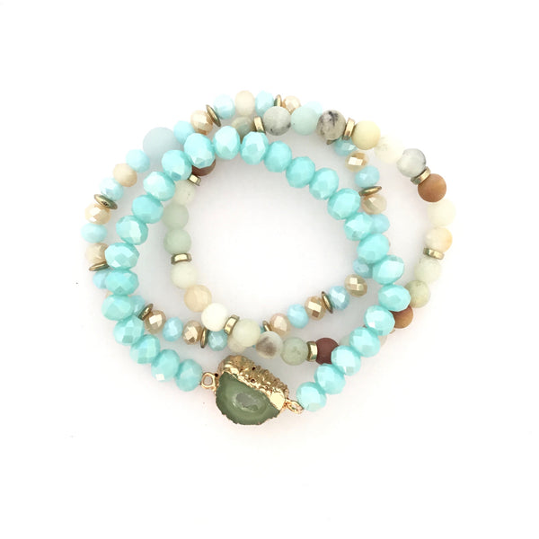 3 PC - Bead Stretch Bracelets with Stone