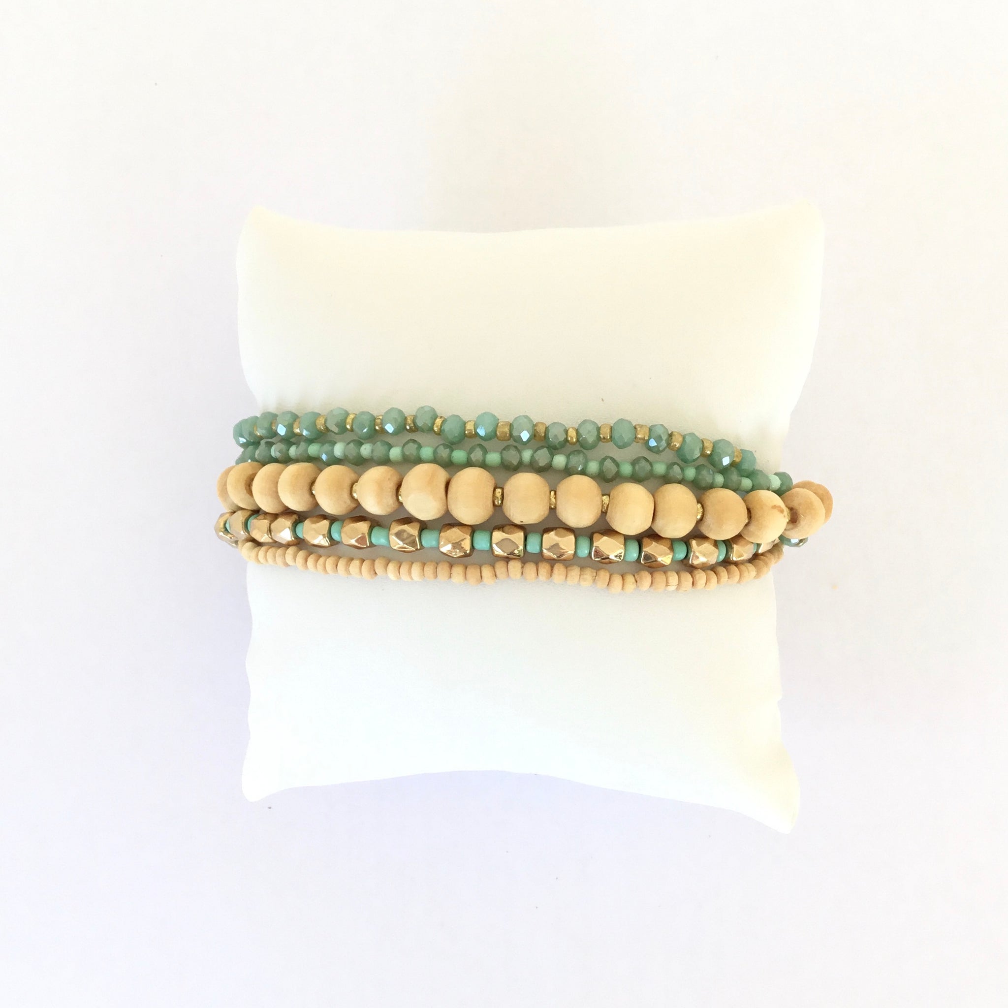 Natural Wood and Teal Bead Bracelet