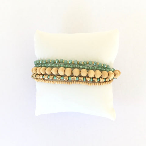 Natural Wood and Teal Bead Bracelet