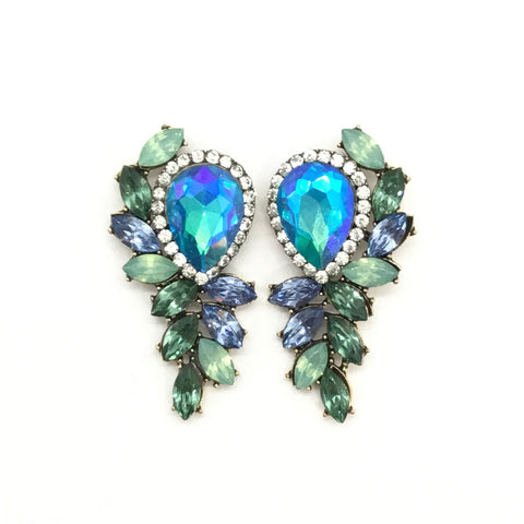 Light Blue Cluster Rhinestone Earrings