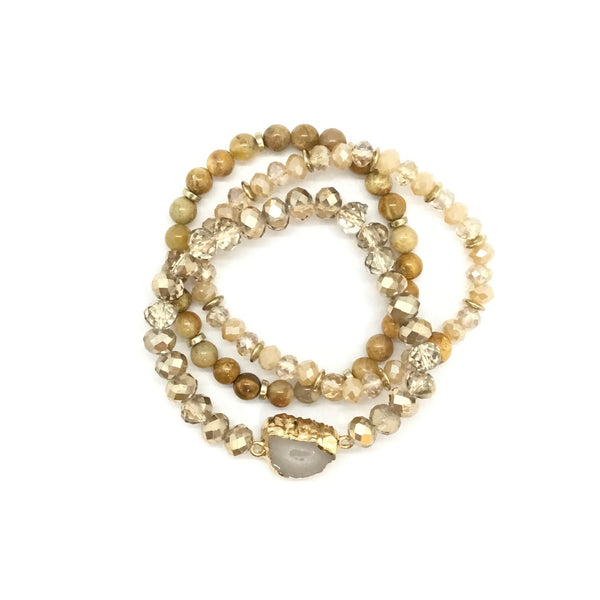 3 PC - Bead Stretch Bracelets with Stone