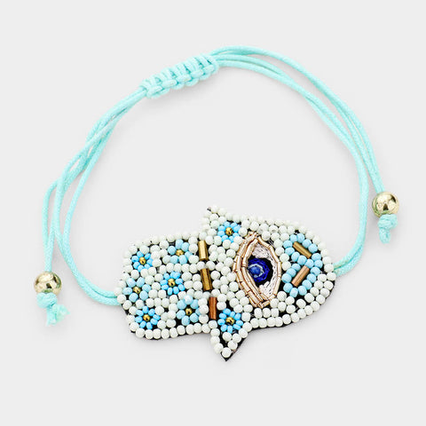 Mint Beaded Evil Eye Hand Bracelet