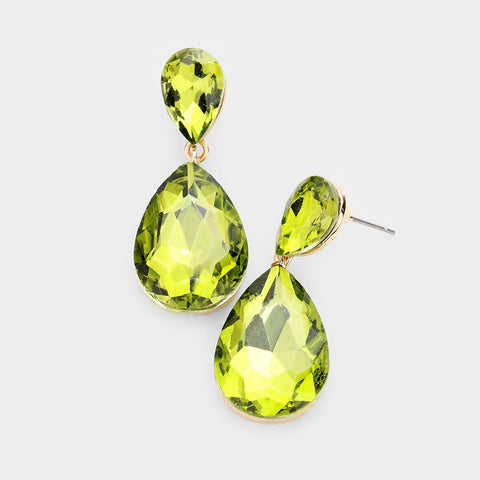 Emmy Olive Green Crystal Double Teardrop Earrings