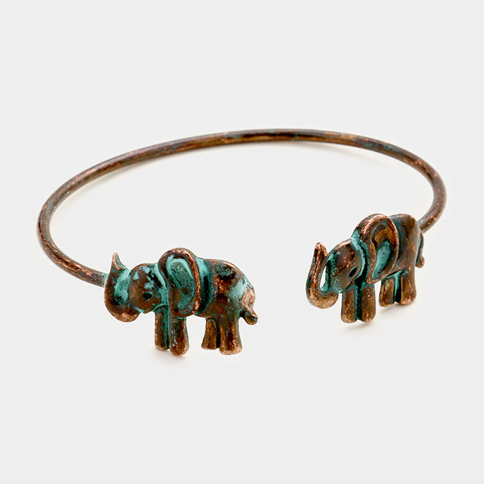 Patina elephant tip cuff bracelet